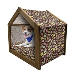 Lunarable Tropical Wooden Pet House, Juicy Veggie Food Pattern On Dark Background Exotic Arrangement Cartoon, Outdoor & Indoor Portable Dog Kennel With Pillow And Cover, Small, Multicolor