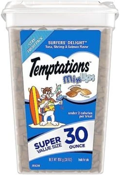 TEMPTATIONS MixUps Crunchy And Soft Cat Treats, Surfer's Delight Flavor, 30 Oz. Tub -Zoo Shop 51unc2uN 0L. AC