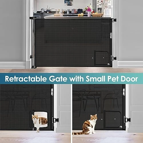 Retractable Baby Gates Retractable Dog Gate With Cat Door Walk Through 55" Wide Baby Gates For Dogs Indoor Baby Gate With Door Outdoor Pet Gate For Cats Cat Gate For Doorway Dog Gate For Stairs, Black 5 Retractable Baby Gates Retractable Dog Gate With Cat Door Walk Through 55" Wide Baby Gates For Dogs Indoor Baby Gate With Door Outdoor Pet Gate For Cats Cat Gate For Doorway Dog Gate For Stairs, Black - Image 3