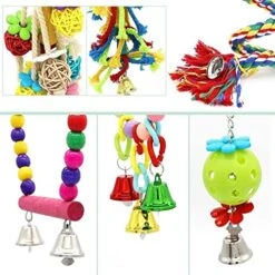 JYDQM 6pcs Parrot Parakeet Bird Toys Pet Accessories Hanging Bell Ladders Climbing Shaking Swing Toy Chewing Bite Rope Ball -Zoo Shop 51v5m5buDKL