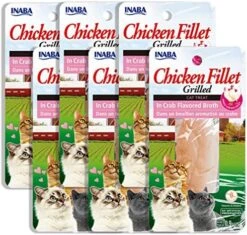 INABA Natural, Premium Hand-Cut Grilled Chicken Fillet Cat Treats/Topper/Complement With Vitamin E And Green Tea Extract, 0.9 Ounces Each, Pack Of 10, Variety Pack -Zoo Shop 51v9VaVzBwL. AC