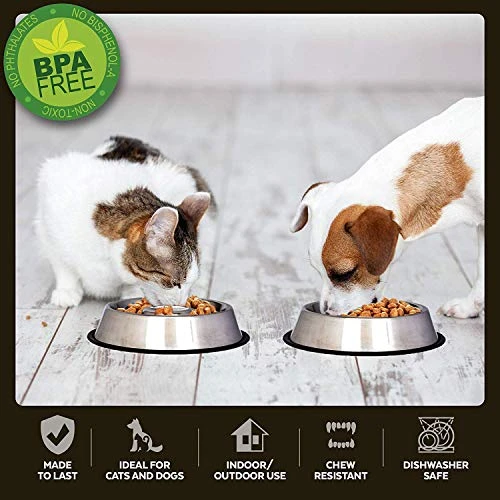 Iconic Pet Set Of 2 Stainless Steel Anti-Skid Slow Feed Pet Bowl For Dogs, Small, 12 Oz, Black 6 Iconic Pet Set Of 2 Stainless Steel Anti-Skid Slow Feed Pet Bowl For Dogs, Small, 12 Oz, Black - Image 4