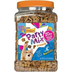 Party Mix Crunch Beachside Cat Treats 20 Oz. Canister,Shrimp, Crab And Tuna Flavors,New