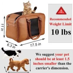 NewEle Fashion Dog Purse Carrier For Small Dogs With 2 Extra Pockets, Holds Up To 10lbs Pu Leather Cloth Pet Carrier, Cat Carrier, Airline Approved Puppy Carrier For Travel (Brown, Small Size)