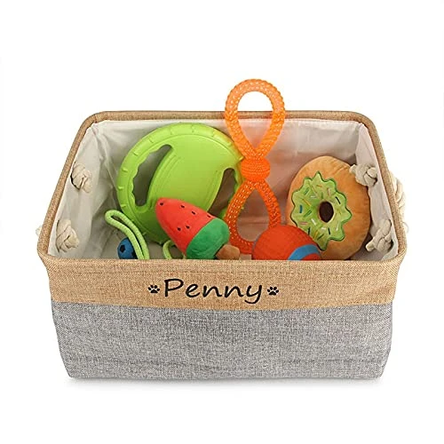 Xingfa Personalized Dog Toy Basket With Name,Paw Prints Pet Food Storage Container,Dog Toy Bin Storage,Dog Toy Box For Small Dogs,New Puppy Supplies (S 31X21X12cm) 6 Xingfa Personalized Dog Toy Basket With Name,Paw Prints Pet Food Storage Container,Dog Toy Bin Storage,Dog Toy Box For Small Dogs,New Puppy Supplies (S 31X21X12cm) - Image 4