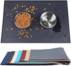 Vivaglory Pet Food Mat Silicone Dog Cat Bowl Mat Non-Stick Food Pad Waterproof Grade Pet Feeding Mat, Grey 19" L X 12" W -Zoo Shop 51vtwOCed2L. AC 1