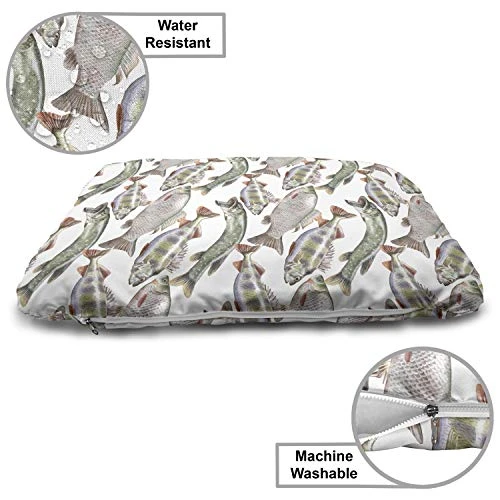 Ambesonne Fishes Pet Bed, Watercolor Common Carp Perch And Bass Freshwater Animals Themed Seafood Drawing, Chew Resistant Pad For Dogs And Cats Cushion With Removable Cover, 24" X 39", Multicolor 5 Ambesonne Fishes Pet Bed, Watercolor Common Carp Perch And Bass Freshwater Animals Themed Seafood Drawing, Chew Resistant Pad For Dogs And Cats Cushion With Removable Cover, 24" X 39", Multicolor - Image 3