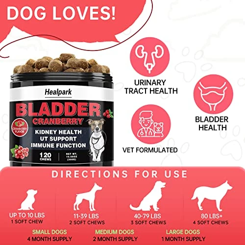 Cranberry For Dogs UTI Treatment - Urinary Tract, Bladder & Kidney Health Supplement. With Astragalus, D-Mannose, Supports UT Incontinence, Bladder Infections & Stones, Digestive Issues, 120 Chews 9 Cranberry For Dogs UTI Treatment - Urinary Tract, Bladder & Kidney Health Supplement. With Astragalus, D-Mannose, Supports UT Incontinence, Bladder Infections & Stones, Digestive Issues, 120 Chews - Image 7