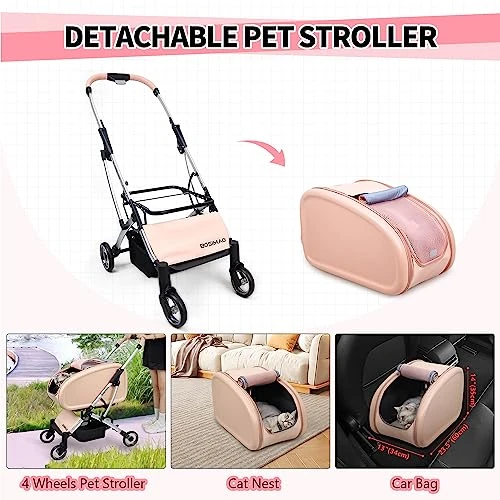 Pink Cat Stroller For Large Cat 20 To 30 Lbs,Foldable Pet Stroller For Large Cat,Sturdy Aluminum Frame,Collapsible,Lightweight Pink Pet Stroller For Cat,Mesh Windows,Breathable 7 Pink Cat Stroller For Large Cat 20 To 30 Lbs,Foldable Pet Stroller For Large Cat,Sturdy Aluminum Frame,Collapsible,Lightweight Pink Pet Stroller For Cat,Mesh Windows,Breathable - Image 5