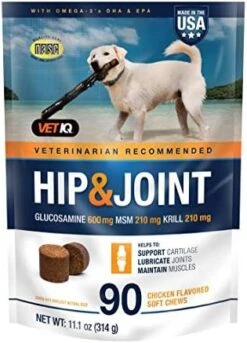 VetIQ Hip & Joint Supplement For Dogs, Anti Inflammatory Joint Support, Glucosamine, MSM, And Krill, Chicken Flavored Soft Chews, 180 Count -Zoo Shop 51wQLapBiFL. AC