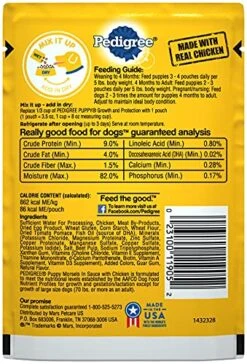 PEDIGREE PUPPY Soft Wet Dog Food Morsels In Sauce With Chicken, 3.5 Oz Pouches, 16 Pack