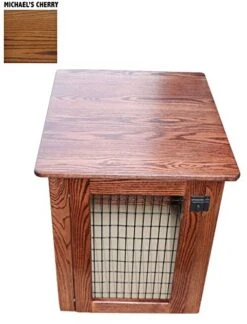 Wooden Dog Crate Furniture End Table Bed In Different Stain Colors (Michael's Cherry, Large (Top Lift))