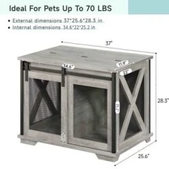 GOCAPTAIN Dog Crate Furniture With Sliding Barn Door, Wooden Cage End Table, Indoor Puppy Kennel With Removable Divider, Dog Kennel With Detachable Divider For Small/Medium/Large Dog, Grey -Zoo Shop 51wxMKkIRPL