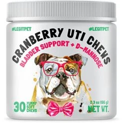 Cranberry UTI Chews For Dogs Bladder Suppot + D-Mannose Supports Kidney Urinary Tract And Bladder Health Natural Cranberry Wellness Supplement Immune System Booster Natural Pet Antioxidant 30 Chews