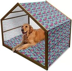 Ambesonne Sushi Wooden Pet House, Seafood Themed Traditional Sushi Rolls Consisting Of Rice Raw Fish Veggies In Seaweed, Indoor & Outdoor Portable Dog Kennel With Pillow And Cover, Small, Multicolor -Zoo Shop 51x8Z3SMjfL. AC