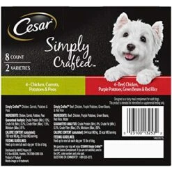 CESAR Simply Crafted Adult Wet Dog Food Meal Topper Variety Pack, Chicken, Carrots, Potatoes & Peas And Beef, Chicken, Purple Potatoes, Green Beans & Red Rice, (10) 1.3 Oz. Tubs -Zoo Shop 51xIccLyqNL