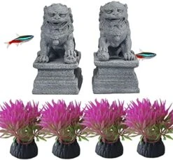 Livelyfish Large Asian Fu Foo Dogs Statues A Pair Of Two Guardian Lion Sandstone Figurine Pets Fish Tank Aquarium Landscape Ornaments Accessories Feng Shui Decorations (D) -Zoo Shop 51xgdVJVM4L. AC