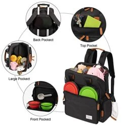 Modoker Dog Travel Bag, Airline Approved Backpack For Pet Accessories Organizer, Tote Weekend Bag With 2 Dog Food Storage Containers, 2 Collapsible Dog Bowls, 1 Pet Mat, Black -Zoo Shop 51xtVczMuxL
