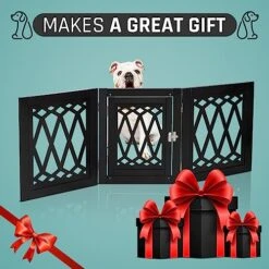 Bundaloo Freestanding Dog Gate With Door Expandable Decorative Wooden Fence For Small To Medium Pet Dogs, Barrier For Stairs, Doorways, & Hallways (Black Diamond) -Zoo Shop 51yHUbUVO6L