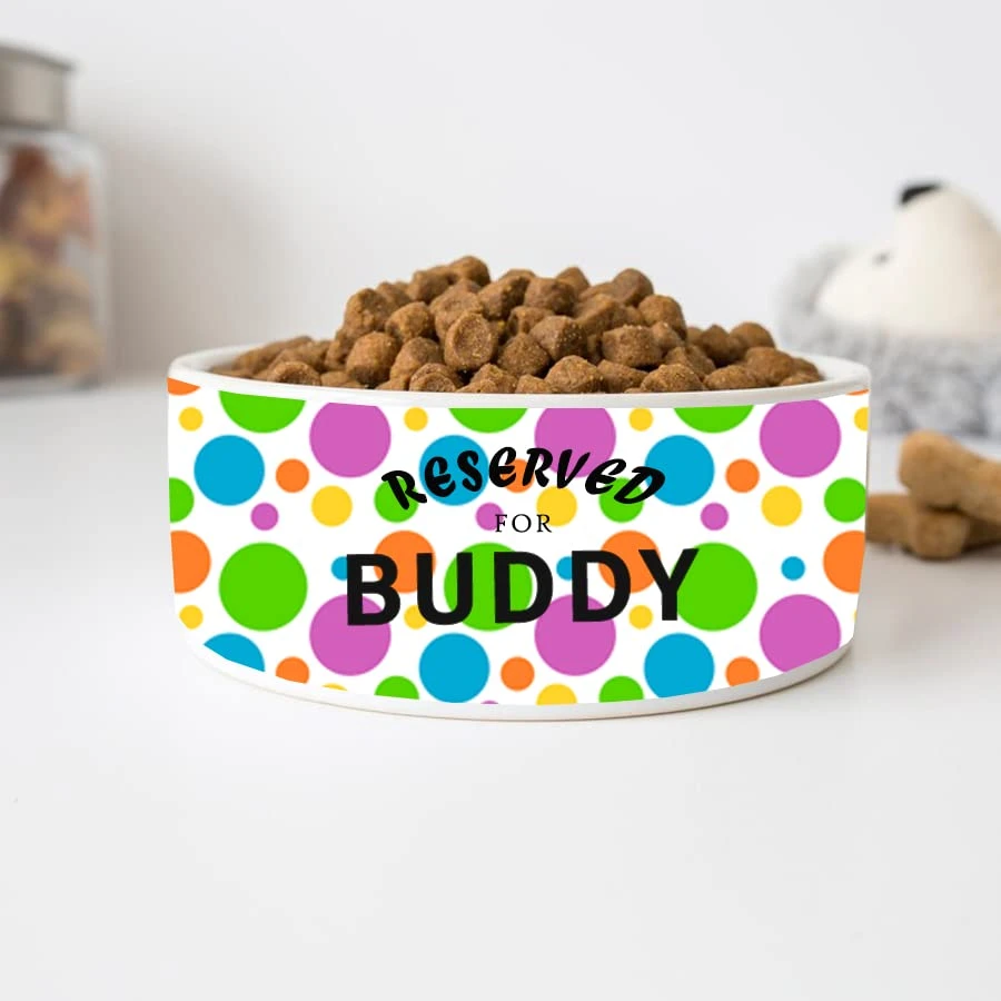 GENERIC Reserved For Pet, Personalized Colorful Polka Dots Background Pet's Name Bowl, Ceramic Food Bowl For Pets Available In Two Sizes, Dog Bowls, Cat Drinking Bowls 3 GENERIC Reserved For Pet, Personalized Colorful Polka Dots Background Pet's Name Bowl, Ceramic Food Bowl For Pets Available In Two Sizes, Dog Bowls, Cat Drinking Bowls