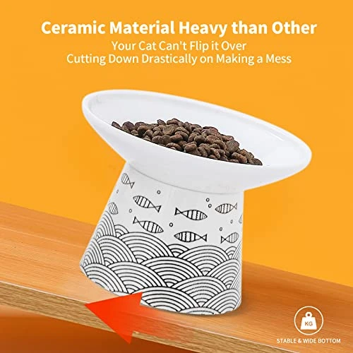 6.25 Inch Extra Wide Elevated Ceramic Cat Bowls, Food And Water Bowl Set For Elder Big Cats Small Dogs, Raised Design For Pet Easy Eating, Protect Cat's Spine, Black & Orange, Set Of 2 6 6.25 Inch Extra Wide Elevated Ceramic Cat Bowls, Food And Water Bowl Set For Elder Big Cats Small Dogs, Raised Design For Pet Easy Eating, Protect Cat's Spine, Black & Orange, Set Of 2 - Image 4