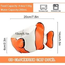3D Clownfish Cat Bowl Ceramic Cute, 15° Tilted Raised Cat Food Bowls 7.8 In, Shallow Wide Elevated Pet Feeding Dish Whisker Friendly, For Flat Face Cat, Kitten, White Orange -Zoo Shop 51yp1vRk2fL