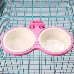 POPETPOP Dog Crate Feeder-Durable Pet Bowls Hanging Water Bowl For Dog Cage Cat Double Bowls Coop Cup Feeder-Pink -Zoo Shop 51ytQxLSasL