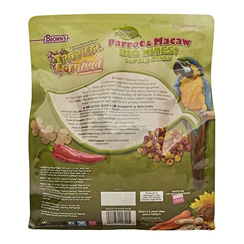 F.M. Brown's Tropical Carnival, Natural Parrot, Cockatoo, And Macaw Food For Big Beaks With Fruits, Veggies, Nuts, And Grains, Vitamin-Nutrient Fortified Daily Diet, 4 Lb 4 F.M. Brown's Tropical Carnival, Natural Parrot, Cockatoo, And Macaw Food For Big Beaks With Fruits, Veggies, Nuts, And Grains, Vitamin-Nutrient Fortified Daily Diet, 4 Lb - Image 2