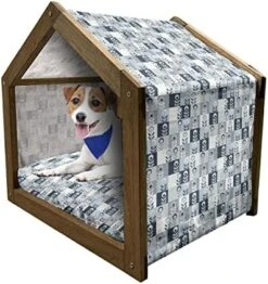 Ambesonne Scandinavian Wooden Pet House, Colorful Tropical Pineapples On Dark Toned Background Ornate Ripe Exotic Food, Indoor & Outdoor Portable Dog Kennel With Pillow And Cover, Small, Multicolor -Zoo Shop 51zUNe gwPL. AC