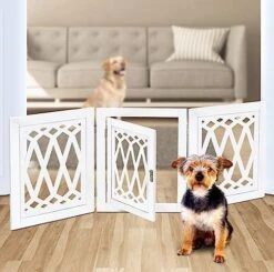 Bundaloo Freestanding Dog Gate With Door Expandable Decorative Wooden Fence For Small To Medium Pet Dogs, Barrier For Stairs, Doorways, & Hallways (Black Diamond) -Zoo Shop 51zVF8nd6aL. AC