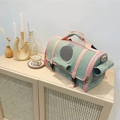 LEFEDA Multifunctions Comfortable Breathable Dog Backpack Creative Color-Matching Pet Cage For Traveling Portable Cat Bags Pet Backpack Carrier (Color : Green Pink) -Zoo Shop 51zbu9A5LZL