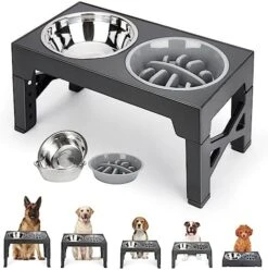 ODRIEW Elevated Dog Bowls, 5 Adjustable Heights Raised Dog Bowl Stand With 2 Stainless Steel Dog Food Bowls And 1 Slow Food Bowl, Tiltable Neck Guard For Small Medium Large Pets Dogs And Cats (Grey) 15 ODRIEW Elevated Dog Bowls, 5 Adjustable Heights Raised Dog Bowl Stand With 2 Stainless Steel Dog Food Bowls And 1 Slow Food Bowl, Tiltable Neck Guard For Small Medium Large Pets Dogs And Cats (Grey) -Zoo Shop 51zlCP9yXrL. AC
