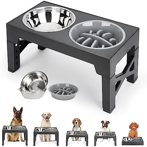 ODRIEW Elevated Dog Bowls, 5 Adjustable Heights Raised Dog Bowl Stand With 2 Stainless Steel Dog Food Bowls And 1 Slow Food Bowl, Tiltable Neck Guard For Small Medium Large Pets Dogs And Cats (Grey) 9 ODRIEW Elevated Dog Bowls, 5 Adjustable Heights Raised Dog Bowl Stand With 2 Stainless Steel Dog Food Bowls And 1 Slow Food Bowl, Tiltable Neck Guard For Small Medium Large Pets Dogs And Cats (Grey) - Image 7