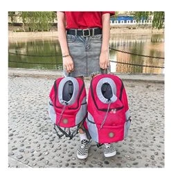 LEFEDA Out Double Shoulder Portable Travel Backpack Outdoor Pet Dog Carrier Bag Pet Dog Front Bag Mesh Backpack Head Pet Backpack Carrier (Color : Orange, Size : Small)