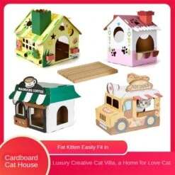 Cardboard Cat House: All-Season DIY Semi-Enclosed Design Scratching Board High-Density Creative Cottage Playhouse Toys Indoor Decor (Not Scratching Board,Hot Dog Fast Food Truck) -Zoo Shop 610TOiCD7uL