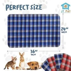 JT Pet Guinea Pig Cage Liner - Pack Of 4 Washable Pee Pads For Dogs, Smooth Fleece Guinea Pig Bedding For Cage & Crates, Reusable & Waterproof Puppy Pee Pads - 36x24 Inches, Plaid -Zoo Shop 6138uHtAkAL