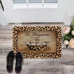 Aomike Durable Non Slip Door Mats Outside Inside Rug - Leopard Spots Bathtub For Living Room/Bathroom/Kitchen/Outdoor Doormat Waterproof And Easy Clean, 18" X 30"