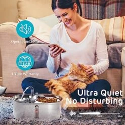 IPettie Twins Cat Water Fountain Stainless Steel With Two Spouts, 101oz/3.0L, Cat Food And Water Dispenser Set, Dog Water Fountain And Food Bowl, Cat Fountain With Ultra Quiet Pump, 5-Stage Filtration -Zoo Shop 618V3BrPFmL