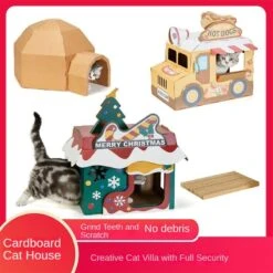 Cardboard Cat House: All-Season DIY Semi-Enclosed Design Scratching Board High-Density Creative Cottage Playhouse Toys Indoor Decor (Not Scratching Board,Hot Dog Fast Food Truck) -Zoo Shop 61DecUOi84L