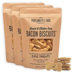 Crafted By Humans Loved By Dogs Portland Pet Food Company All-Natural Dog Treat Biscuits Multipack (3 X 5 Oz Bags) – Bacon Flavor – Grain-Free, Gluten-Free, Human-Grade, Limited Ingredients