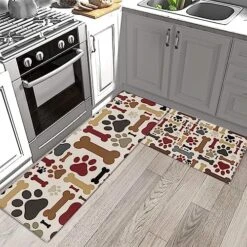 Cartoon Paws Kitchen Runner Rug And Mats Set Of 2, Cute Cat Dog Animal Bones Theme Non Slip Rugs Standing Floor Doormats For Bathroom Living Room Entryway Indoor Decor Khaki -Zoo Shop 61GbhqJl0xL. AC 3