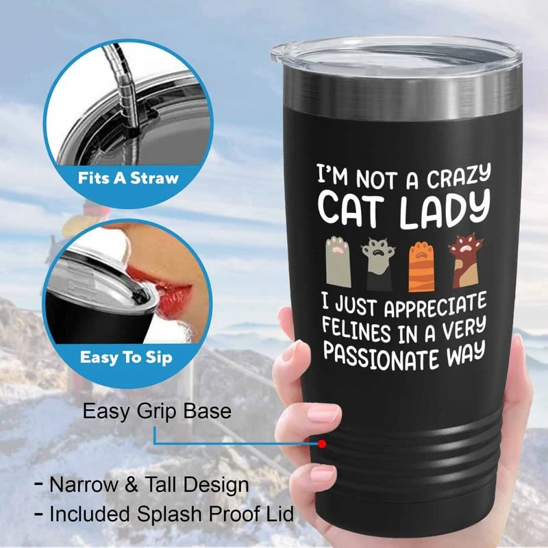 Flairy Land Cat Lady Black Tumbler 20oz - Appreciate Felines -Cat Paw Cat Parents Cat Mama Cat Lover Kitties Purr Feline Mom 6 Flairy Land Cat Lady Black Tumbler 20oz - Appreciate Felines -Cat Paw Cat Parents Cat Mama Cat Lover Kitties Purr Feline Mom - Image 4