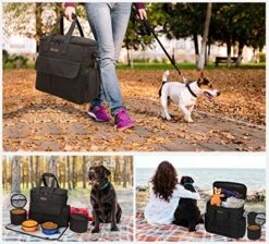 Dog Travel Bag By Modoker - For A Weekend Away Set Includes Pet Travel Organizer For Accessories, 2 Collapsible Bowls, 2 Food Container (Black) -Zoo Shop 61J6fywNXYL