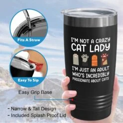 Flairy Land Cat Lady Black Tumbler 20oz - Passionate About Cats -Cat Themed Kitchenware Cat Parent Gift Cat Person Feline Mom Furkids Cat Sitter Cat Groomer Middle Aged Woman -Zoo Shop 61KCsbXMMLL