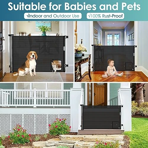Retractable Baby Gates Retractable Dog Gate With Cat Door Walk Through 55" Wide Baby Gates For Dogs Indoor Baby Gate With Door Outdoor Pet Gate For Cats Cat Gate For Doorway Dog Gate For Stairs, Black 7 Retractable Baby Gates Retractable Dog Gate With Cat Door Walk Through 55" Wide Baby Gates For Dogs Indoor Baby Gate With Door Outdoor Pet Gate For Cats Cat Gate For Doorway Dog Gate For Stairs, Black - Image 5