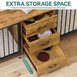 YITAHOME Large Double Dog Crate Furniture 74" Inch, Indoor Wooden Dog Kennel Furniture With Dog Feeders Bowls, 2-in-1 TV Stand, Endtable For 2 Large Medium Dogs, Brown -Zoo Shop 61O7SGp76zL
