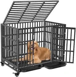 Heavy Duty Dog Crate - For Small Dogs Indestructible Pet Cage Indoor/Outdoor Strong Metal Kennel With Lockable Wheels Double Doors And Removable Trays(24in) -Zoo Shop 61OKzYv ieL. AC 1