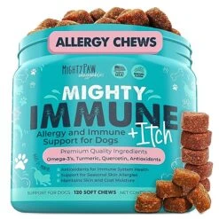 Mighty Paw Waggables Allergy Immune + Itch (Made In The USA) | Dog Allergy Chews Anti-Itch For Dogs. Dog Allergy Support Dog Vitamins For Skin And Coat Allergies. Omega 3 & Quercetin For Dogs (120 Ct)