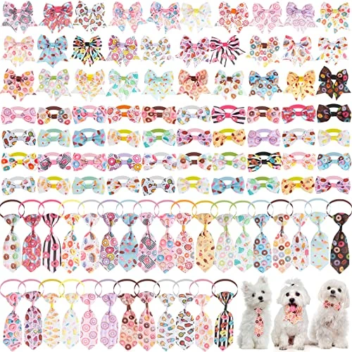 100 Pieces Donut Ice Cream Dog Bow Tie Collar Set Include 30 Dog Neckties, 30 Collar Flowers And 40 Dog Bow Tie, Adjustable Valentine Dog Bows Grooming For Small Medium Dogs Supply 3 100 Pieces Donut Ice Cream Dog Bow Tie Collar Set Include 30 Dog Neckties, 30 Collar Flowers And 40 Dog Bow Tie, Adjustable Valentine Dog Bows Grooming For Small Medium Dogs Supply