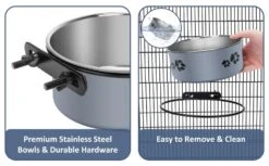 Hanging Pet Bowls,2PCS Pet Grate Bowl With Clamp Holder,Stainless Steel Dog Water Bowl Food Feeder,Removable Pet Dish Bowl For Cat,Dog Small/Medium/Large Animal (7.1"x2.8"+5.5"x2.2", Gray) -Zoo Shop 61YUf8MkHtL